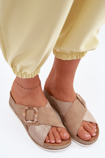 Damesslippers met platform en gespen Inblu RV000012 bruin