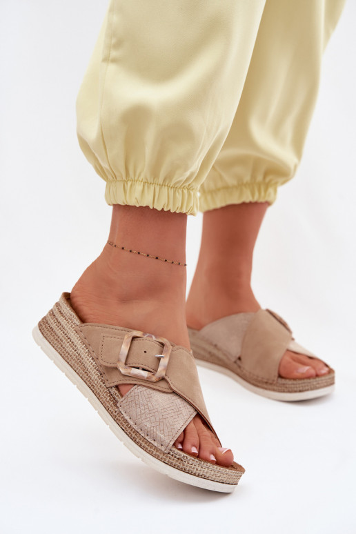 Damespantoffels met platform versieren met gespen Inblu RV000012 bruine kleur