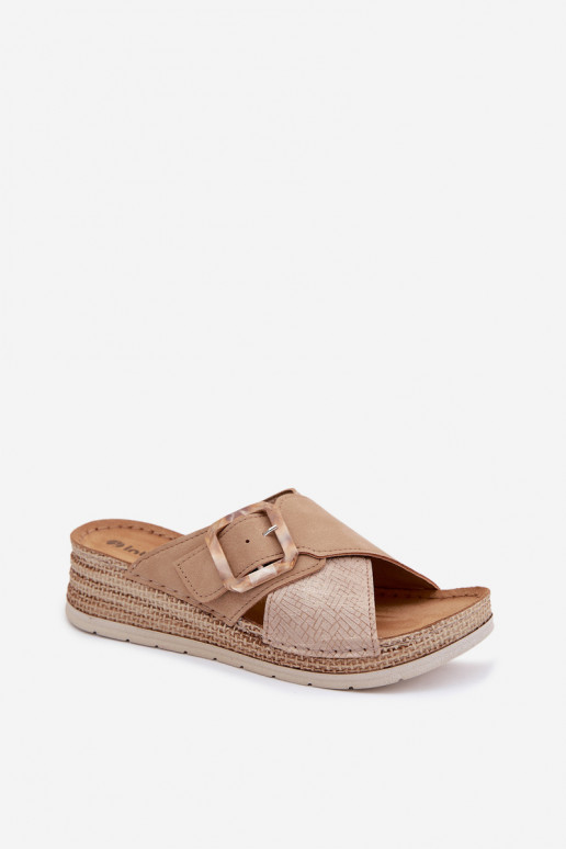 Damespantoffels met platform versieren met gespen Inblu RV000012 bruine kleur