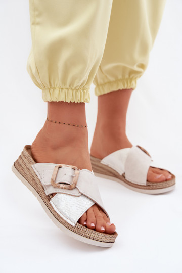 Damespantoffels met platform versieren met gespen Inblu RV000012 ivoor