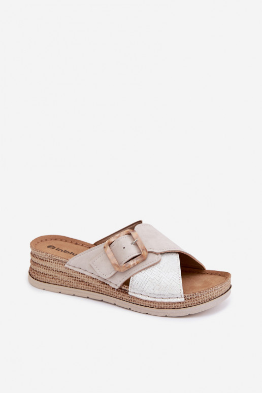 Damespantoffels met platform versieren met gespen Inblu RV000012 ivoor