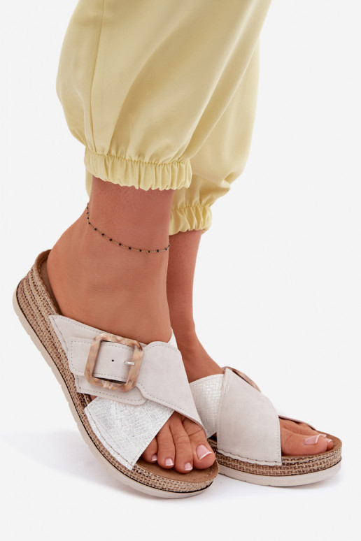 Damespantoffels met platform versieren met gespen Inblu RV000012 ivoor