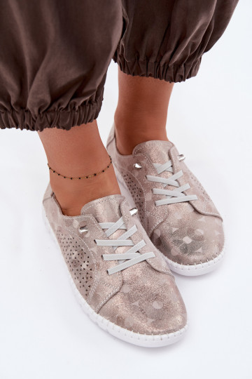 met elementen van opengeInerkt schoenen DamesOpturalnego van suèdeu beige-gouden kleur Feliva