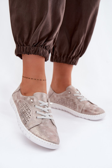 met elementen van opengeInerkt schoenen DamesOpturalnego van suèdeu beige-gouden kleur Feliva 2