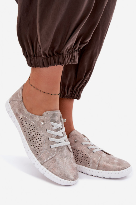 met elementen van opengeInerkt schoenen DamesOpturalnego van suèdeu beige-gouden kleur Feliva