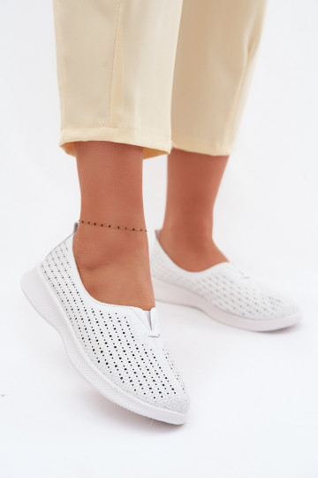 Damesaerodynamische leren schoenen Eliva wit 2