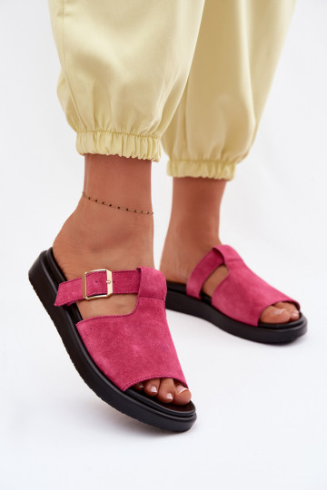 Dames suède slippers met platform en gouden gespen Zemela roze 2