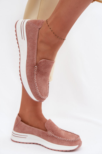 Roze suède dames mocassins Pevina