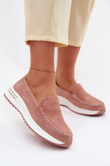 Roze suède dames mocassins Pevina 2