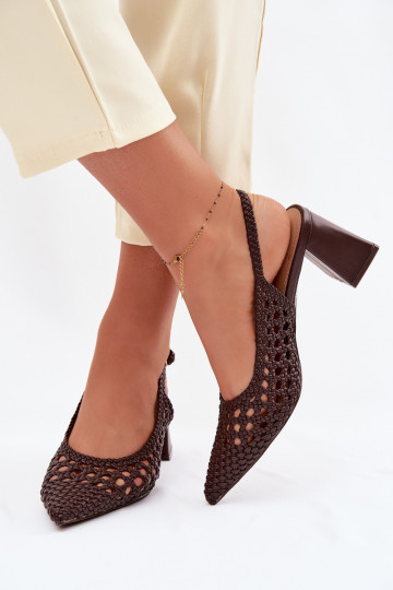 Donkerbruine dames hak sandalen met patronen Kedira 2