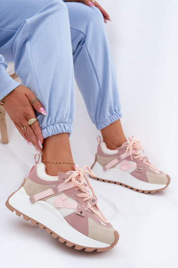 Roze suède dames sportschoenen met platform GOE TT2N4022