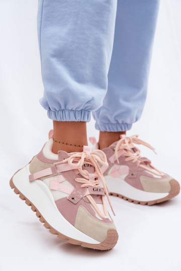 Roze suède dames sportschoenen met platform GOE TT2N4022 2