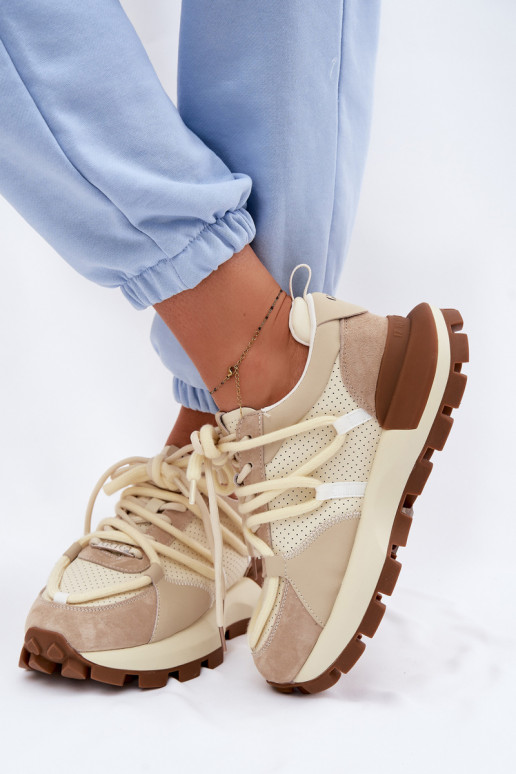 Leer van suède Sneakers model schoenen Dames GOE TT2N4021 beige