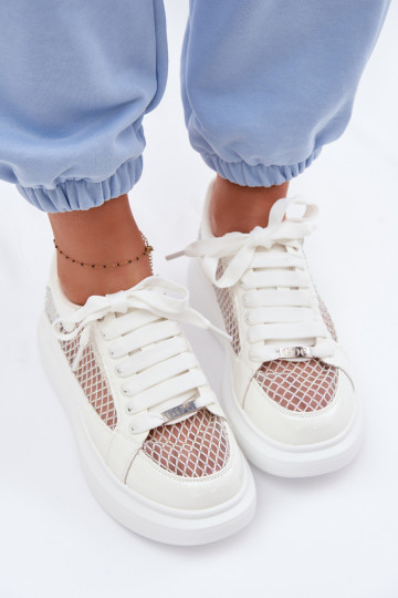 Witte leren dames sportschoenen met decoratie GOE TT2N4010