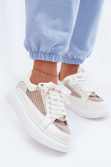 Witte leren dames sportschoenen met decoratie GOE TT2N4010 2
