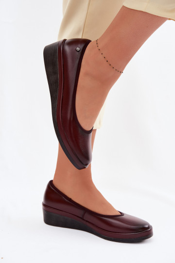 Bordeaux kleurige leren dames schoenen met platform Vinceza 39987