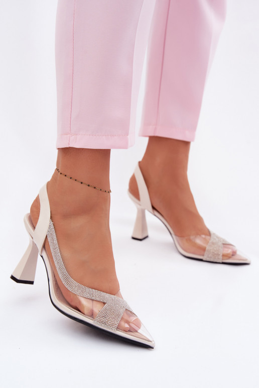 Perregimi sandalen met sprankelende gaten met hakken Vinceza 62282 ivoor