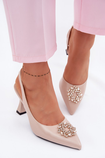 Zandkleurige hoge hakken sandalen met sieraden Vinceza 62277