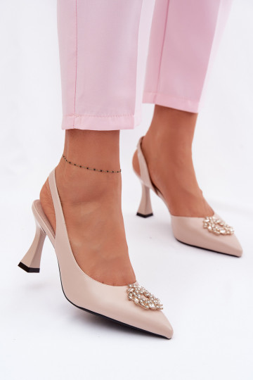 Zandkleurige hoge hakken sandalen met sieraden Vinceza 62277 2