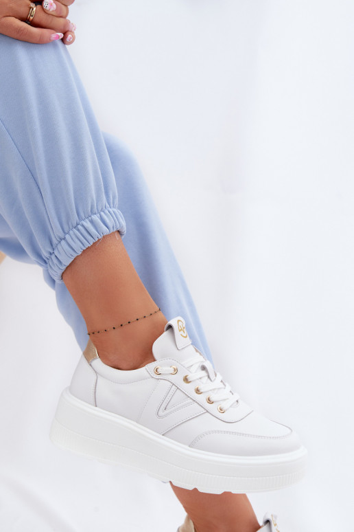 Leren dames sportschoenen met platform Vinceza 39976 wit