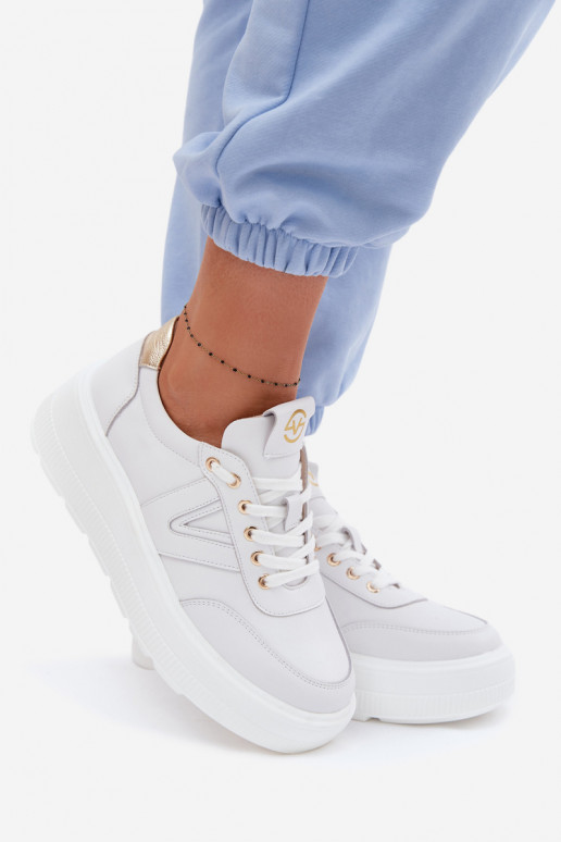 Leren dames sportschoenen met platform Vinceza 39976 wit