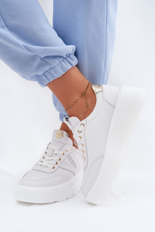 Leren dames sportschoenen met platform Vinceza 39976 wit