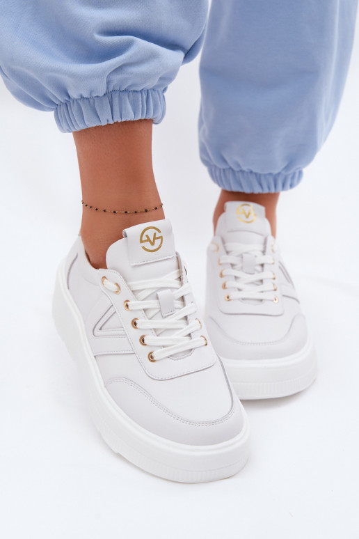 Leren dames sportschoenen met platform Vinceza 39976 wit