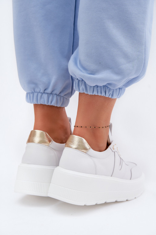 Leren dames sportschoenen met platform Vinceza 39976 wit