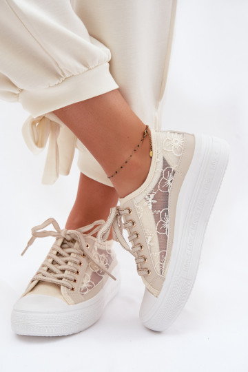 Vrijetijdsschoenen met kant met platform Lee Cooper LCIN-26-44-4481 beige