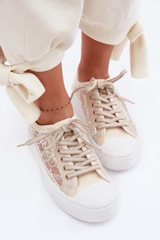 Vrijetijdsschoenen met kant met platform Lee Cooper LCIN-26-44-4481 beige