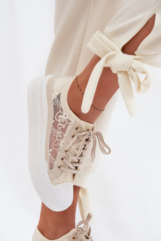 Vrijetijdsschoenen met kant met platform Lee Cooper LCIN-26-44-4481 beige