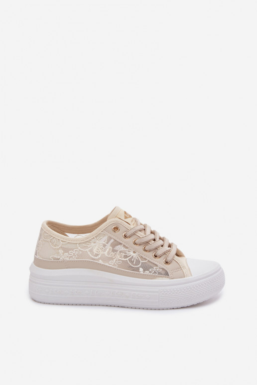 Vrijetijdsschoenen met kant met platform Lee Cooper LCIN-26-44-4481 beige