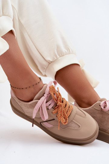 Dames sportieve schoenen met dubbele veters bruin Relisa