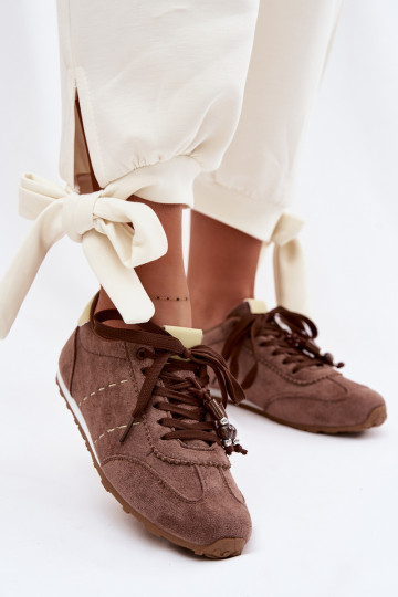 Sneakers model schoenen Dames laag met kralen bruine kleur Galora 2