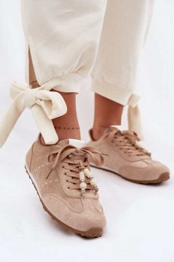Dames lage sportieve schoenen met kralen zandkleurig Galora 2