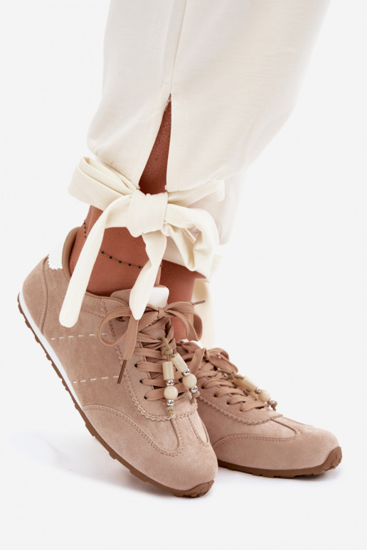 Sneakers model schoenen Dames laag met kralen beige Galora