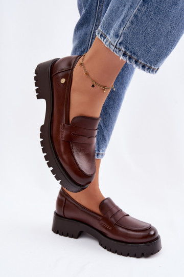 Vinceza 18125 leren dames instappers in bruine kleur