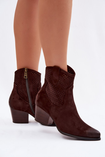 Vinceza 58150 perforatie cowboy stijl dames laarzen met hak in chocolade kleur 2