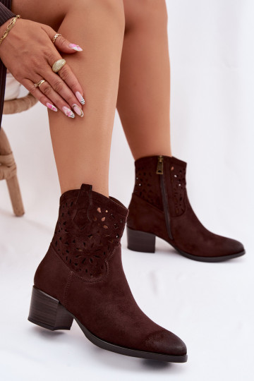 Vinceza 58452 perforatie dames laarzen met hak in chocolade kleur