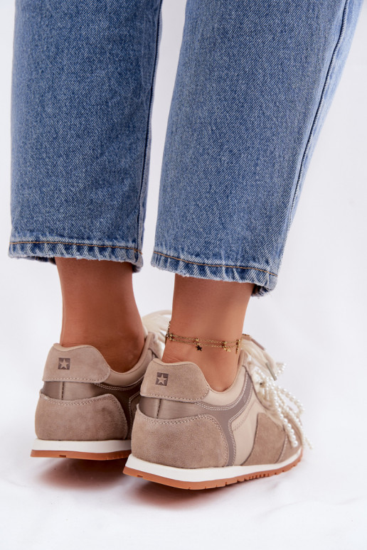 Leer van suède Sneakers model schoenen Dames Big Star TT274677 beige