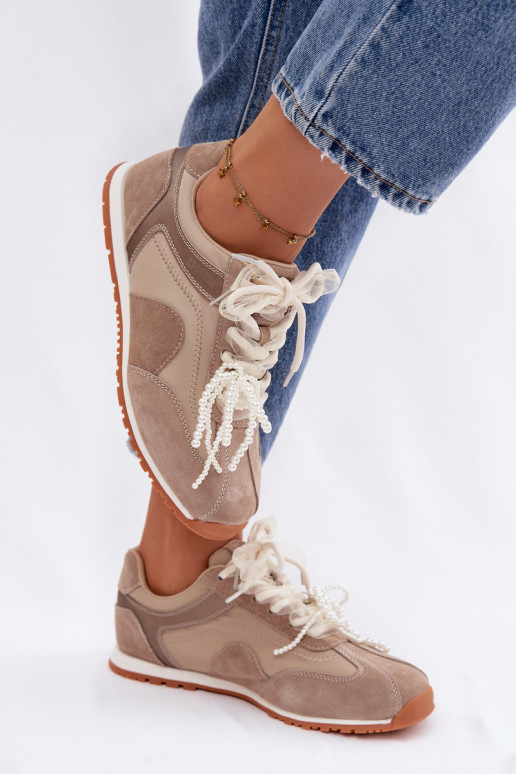 Leer van suède Sneakers model schoenen Dames Big Star TT274677 beige