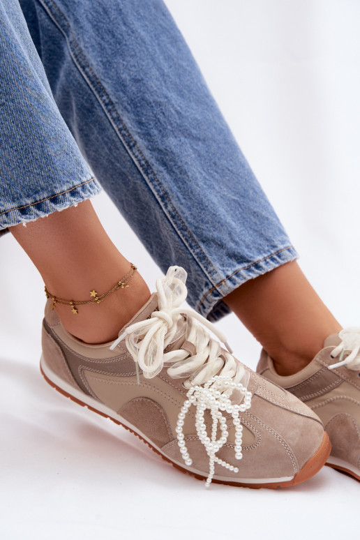 Leer van suède Sneakers model schoenen Dames Big Star TT274677 beige