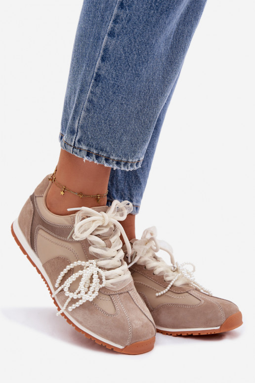 Leer van suède Sneakers model schoenen Dames Big Star TT274677 beige