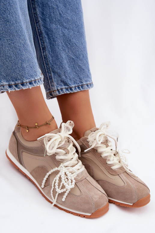 Leer van suède Sneakers model schoenen Dames Big Star TT274677 beige