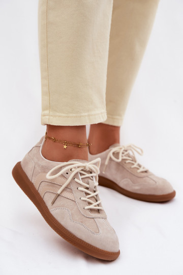 Suède sneakers voor dames laag zandkleurig Perinae