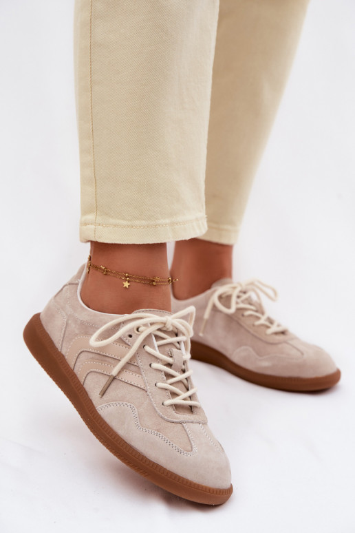 Leer van suède Sneakers model schoenen Dames laag beige Perinae