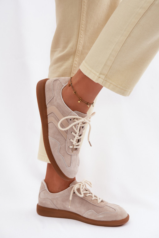 Leer van suède Sneakers model schoenen Dames laag beige Perinae