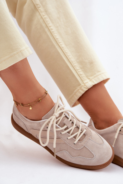 Leer van suède Sneakers model schoenen Dames laag beige Perinae