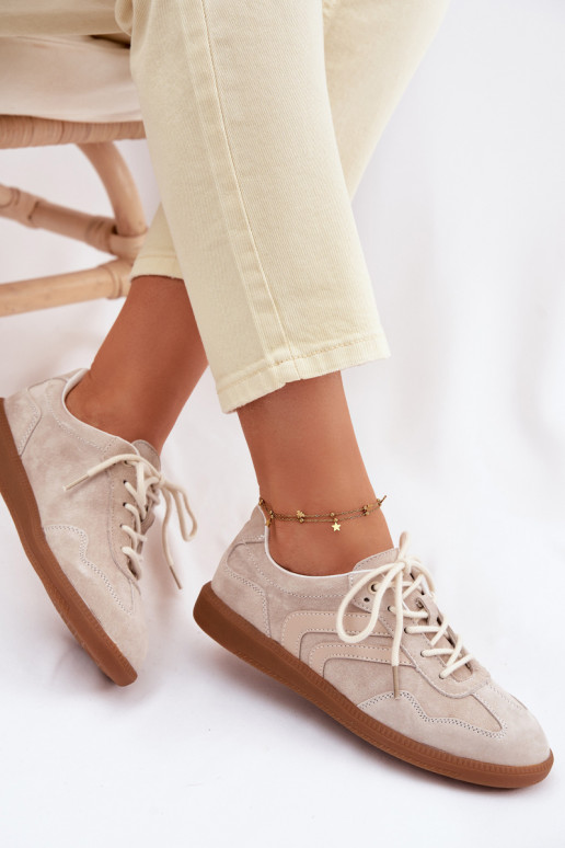 Leer van suède Sneakers model schoenen Dames laag beige Perinae