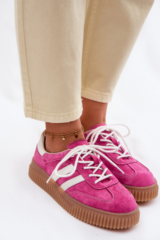 van suède Sneakers model schoenen Dames met platform roze Het heeftrisae
